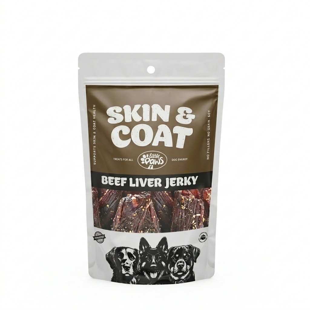 Skin and coat beef liver dog treats front package view