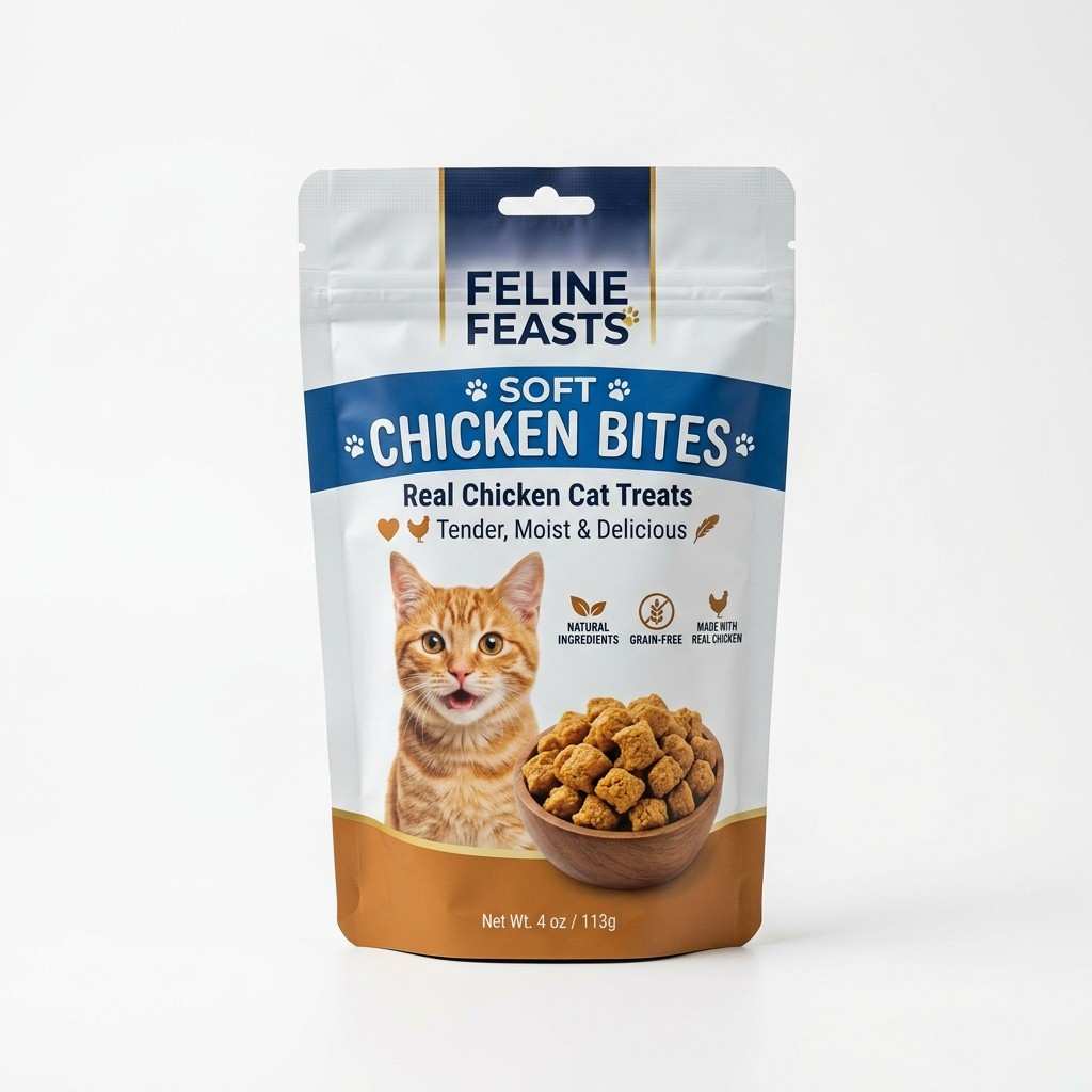 Soft chicken bites cat treats front package view