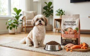 Healthy Shih Tzu eating premium dog food in Pakistan