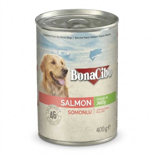 Bonacibo Adult Dog Salmon Chunks in Jelly 400g front packaging