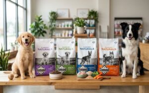 Diamond Dog Food bags with puppy and adult dogs showing different food options