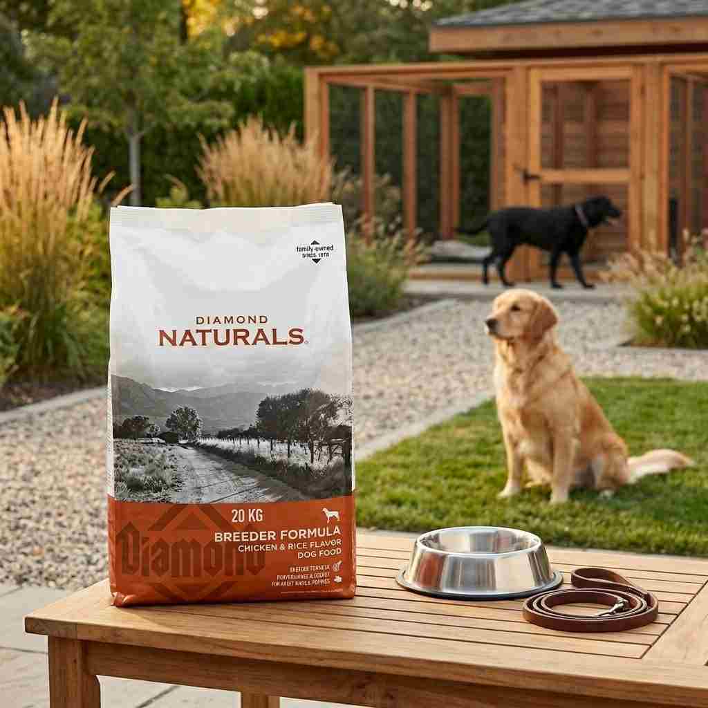 Diamond Naturals Breeder Formula Dog Food with healthy adult dogs
