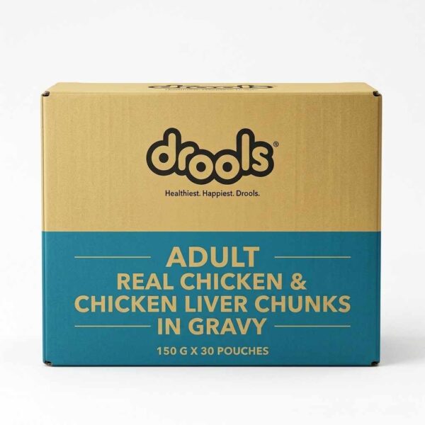 Drools Adult Wet Dog Food 150g pack front view on white background