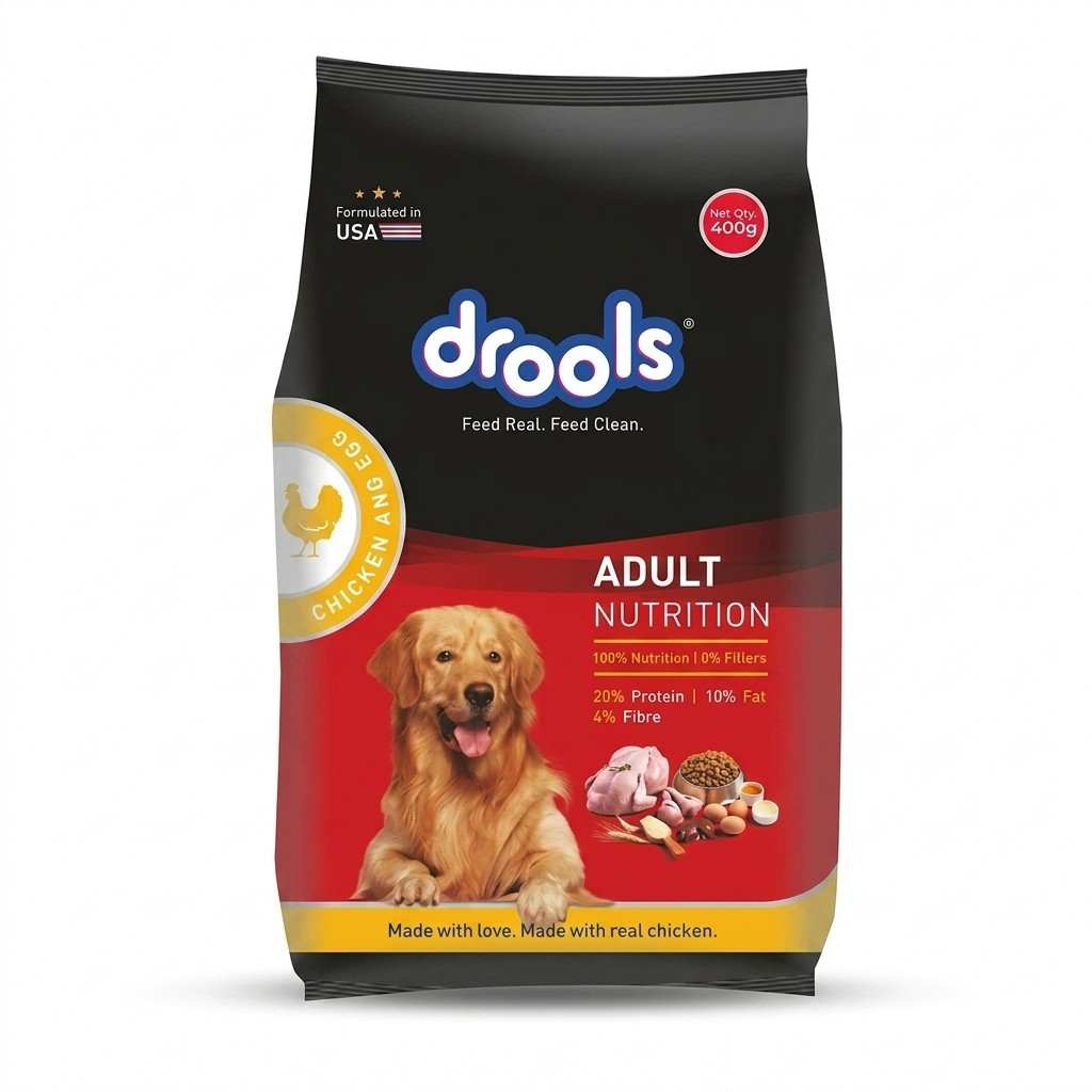 Drools Chicken and Egg Adult Dog Food 400g pack front view on white background