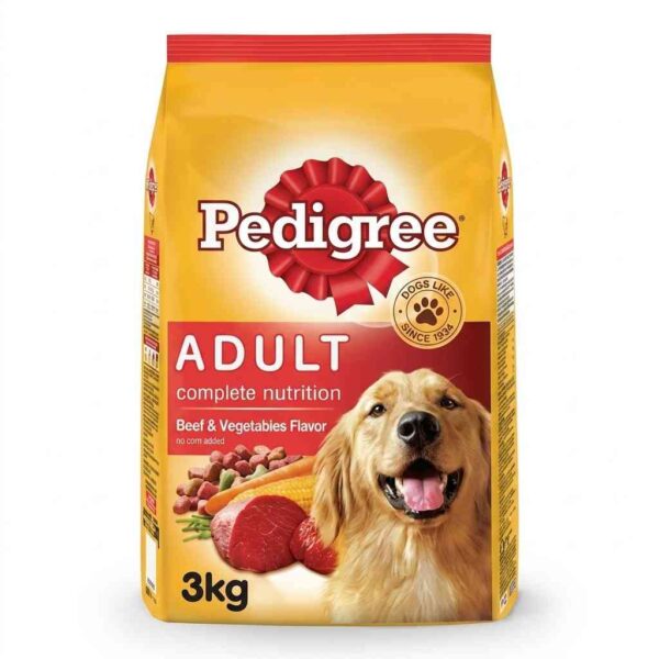 Pedigree Adult Beef and Vegetables Dog Food 3kg front packaging