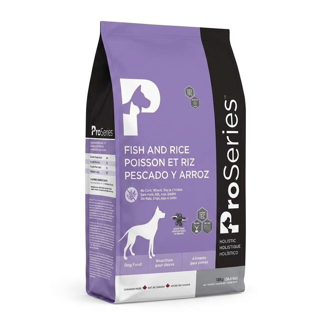 ProSeries Holistic Fish and Rice Dog Food 13KG bag front view on white background