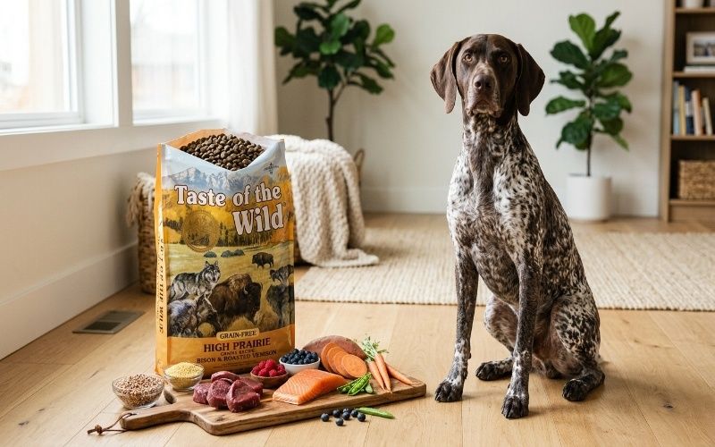 Taste of the Wild dog food with a healthy dog and natural ingredients